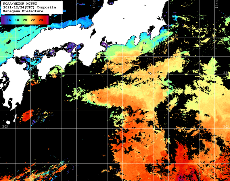 NOAA、MetOp 人工衛星画像 検索結果, 水温分布を図示