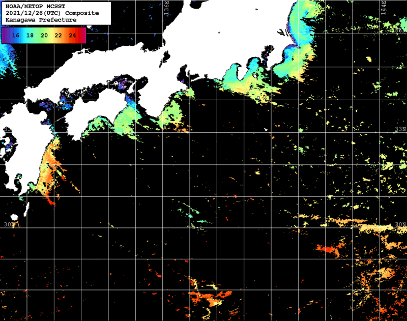 NOAA、MetOp 人工衛星画像 検索結果, 水温分布を図示