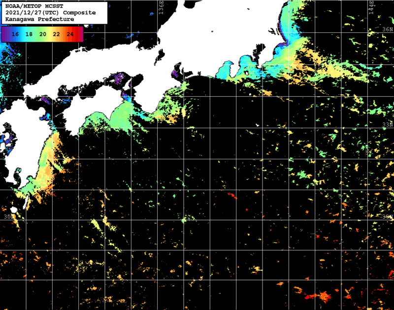 NOAA、MetOp 人工衛星画像 検索結果, 水温分布を図示