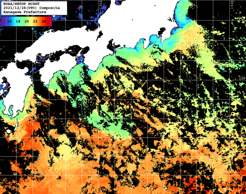 NOAA、MetOp 人工衛星画像 検索結果, 水温分布を図示