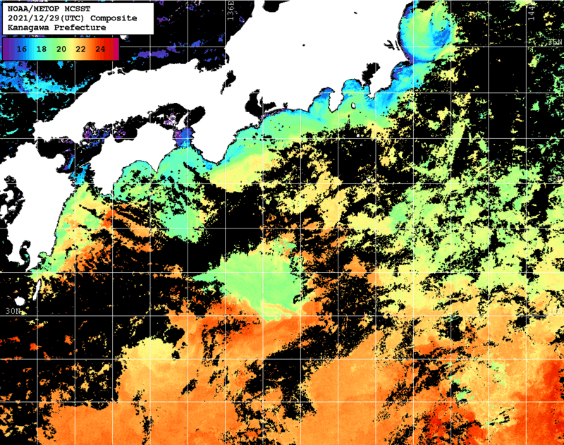NOAA、MetOp 人工衛星画像 検索結果, 水温分布を図示