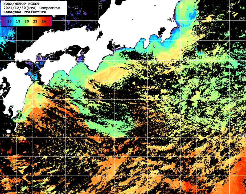 NOAA、MetOp 人工衛星画像 検索結果, 水温分布を図示