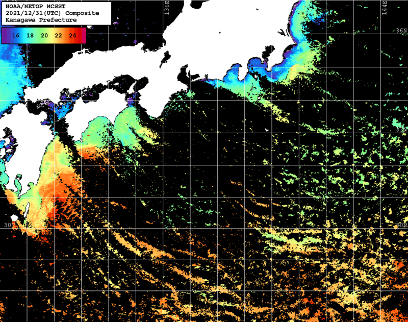 NOAA、MetOp 人工衛星画像 検索結果, 水温分布を図示