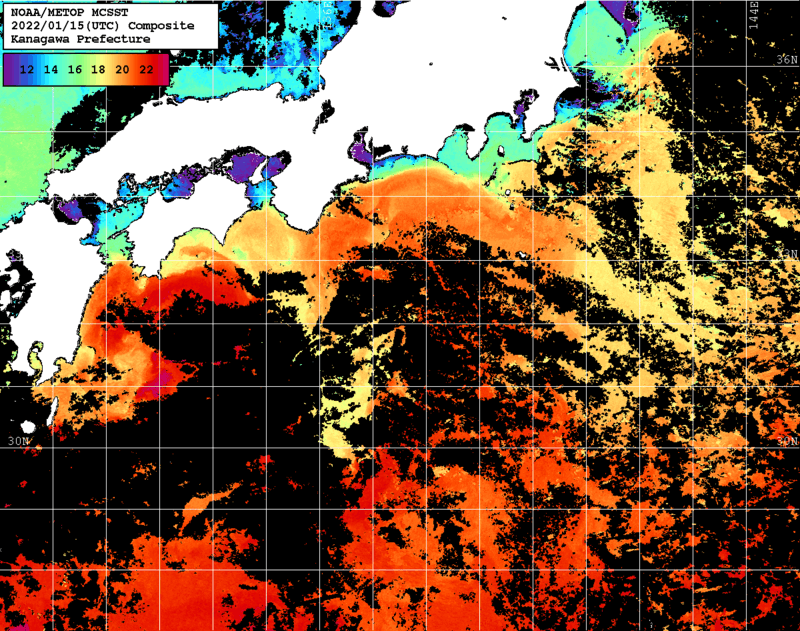 NOAA、MetOp 人工衛星画像 検索結果, 水温分布を図示