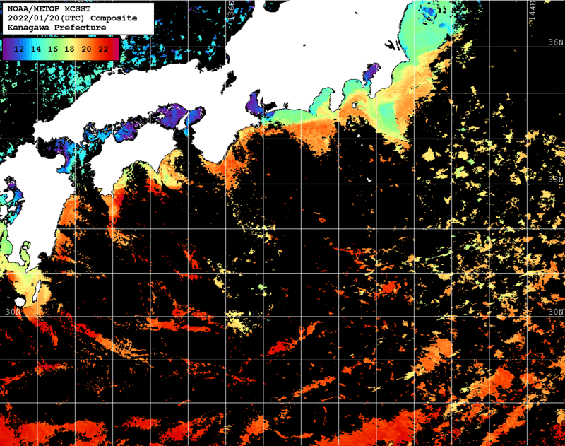 NOAA、MetOp 人工衛星画像 検索結果, 水温分布を図示