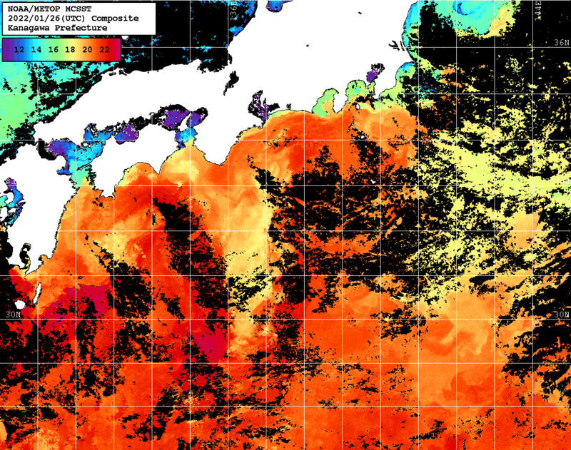 NOAA、MetOp 人工衛星画像 検索結果, 水温分布を図示