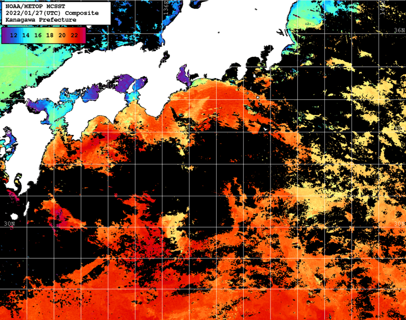 NOAA、MetOp 人工衛星画像 検索結果, 水温分布を図示