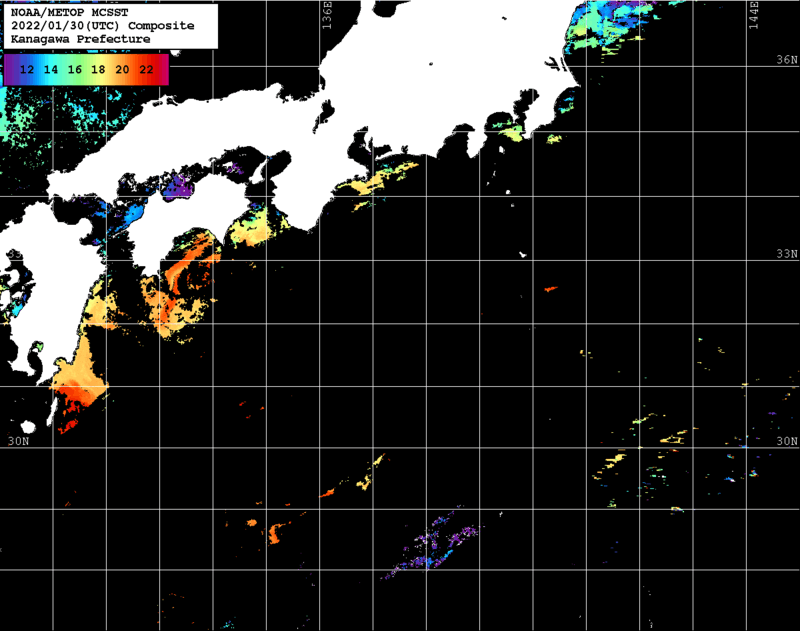 NOAA、MetOp 人工衛星画像 検索結果, 水温分布を図示