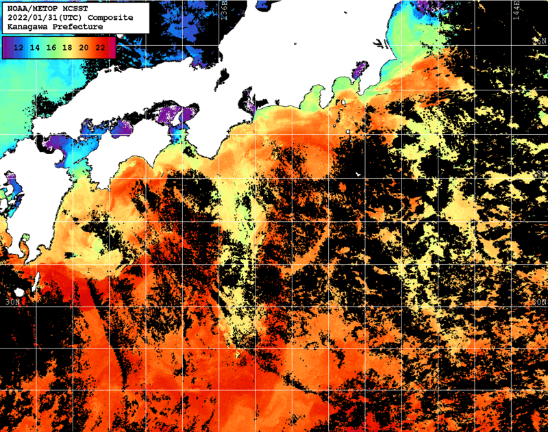 NOAA、MetOp 人工衛星画像 検索結果, 水温分布を図示
