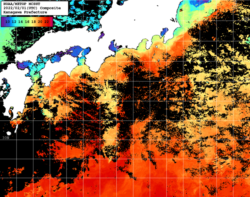 NOAA、MetOp 人工衛星画像 検索結果, 水温分布を図示