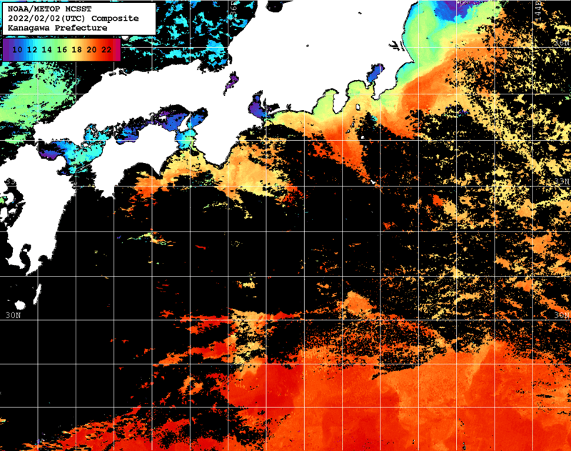 NOAA、MetOp 人工衛星画像 検索結果, 水温分布を図示