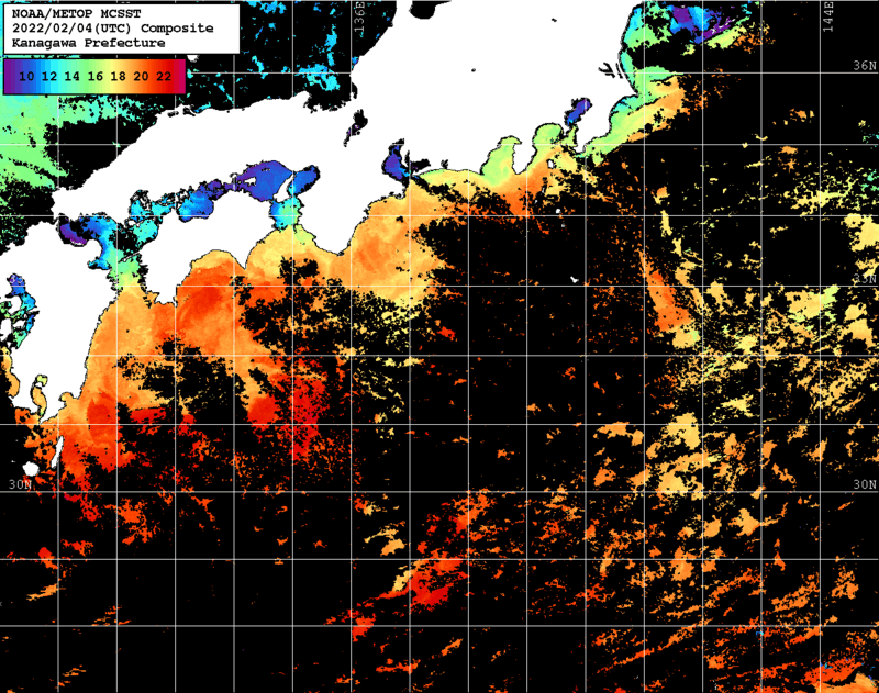 NOAA、MetOp 人工衛星画像 検索結果, 水温分布を図示