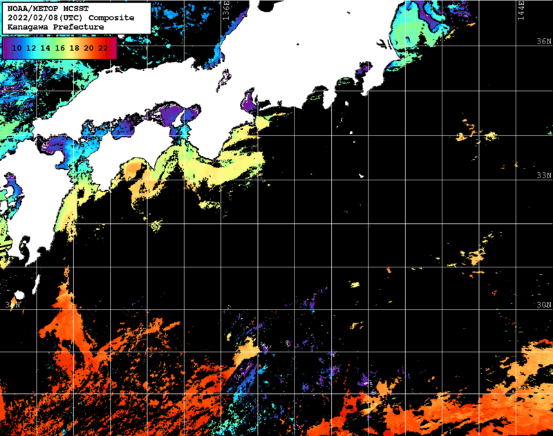 NOAA、MetOp 人工衛星画像 検索結果, 水温分布を図示