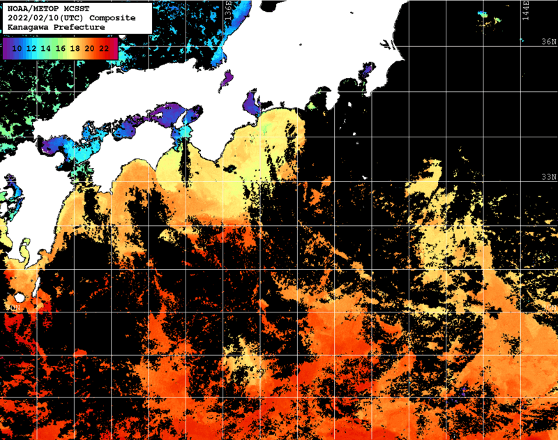 NOAA、MetOp 人工衛星画像 検索結果, 水温分布を図示