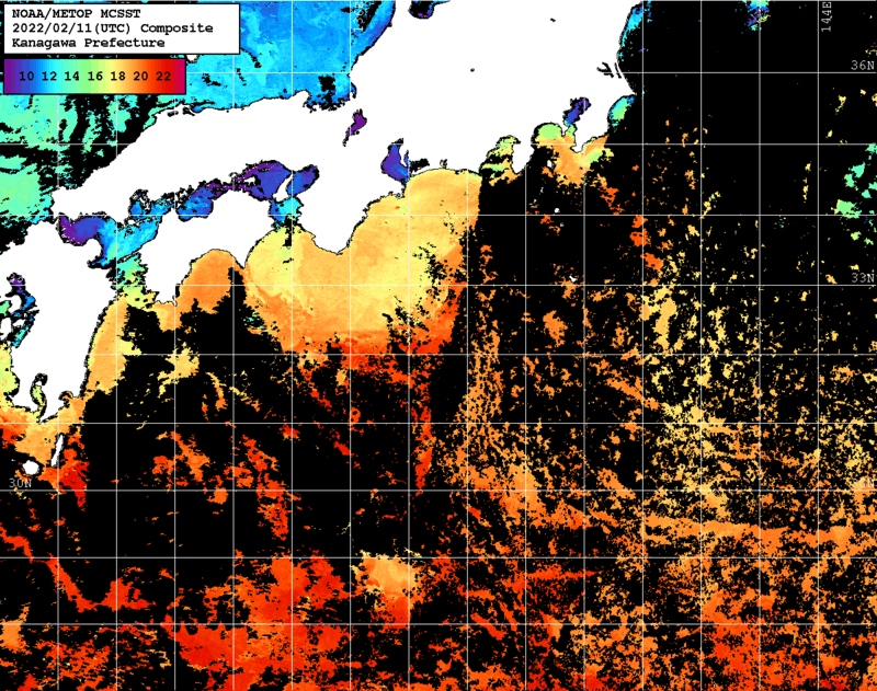 NOAA、MetOp 人工衛星画像 検索結果, 水温分布を図示