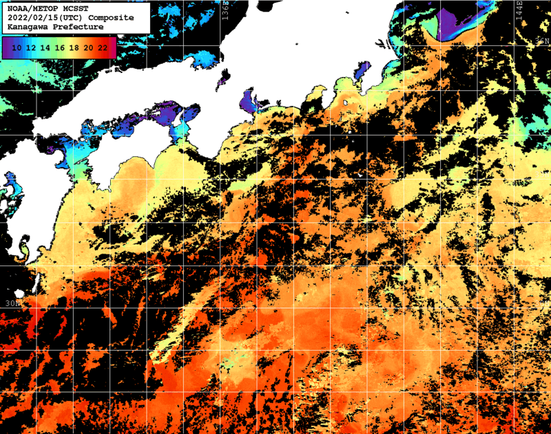 NOAA、MetOp 人工衛星画像 検索結果, 水温分布を図示