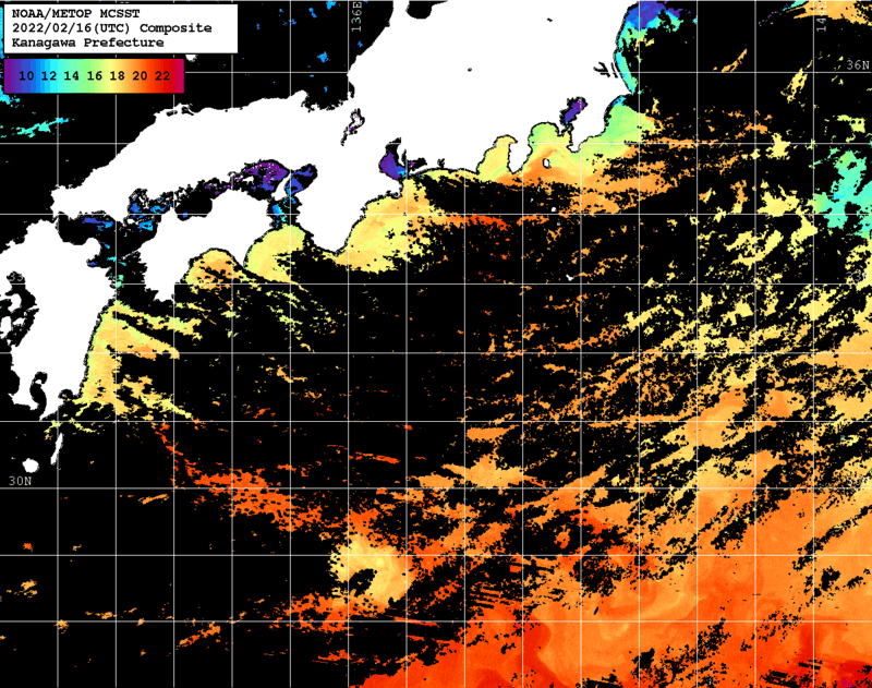 NOAA、MetOp 人工衛星画像 検索結果, 水温分布を図示