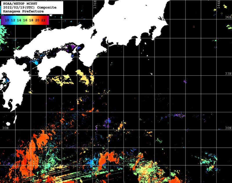 NOAA、MetOp 人工衛星画像 検索結果, 水温分布を図示