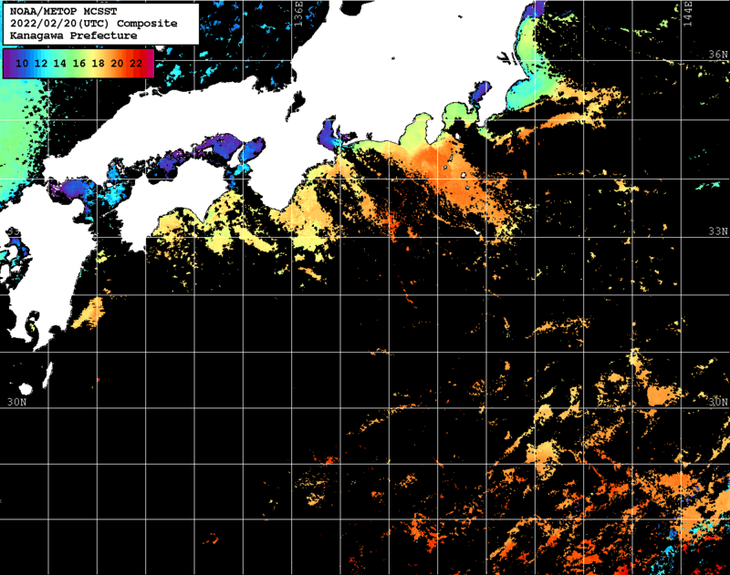 NOAA、MetOp 人工衛星画像 検索結果, 水温分布を図示
