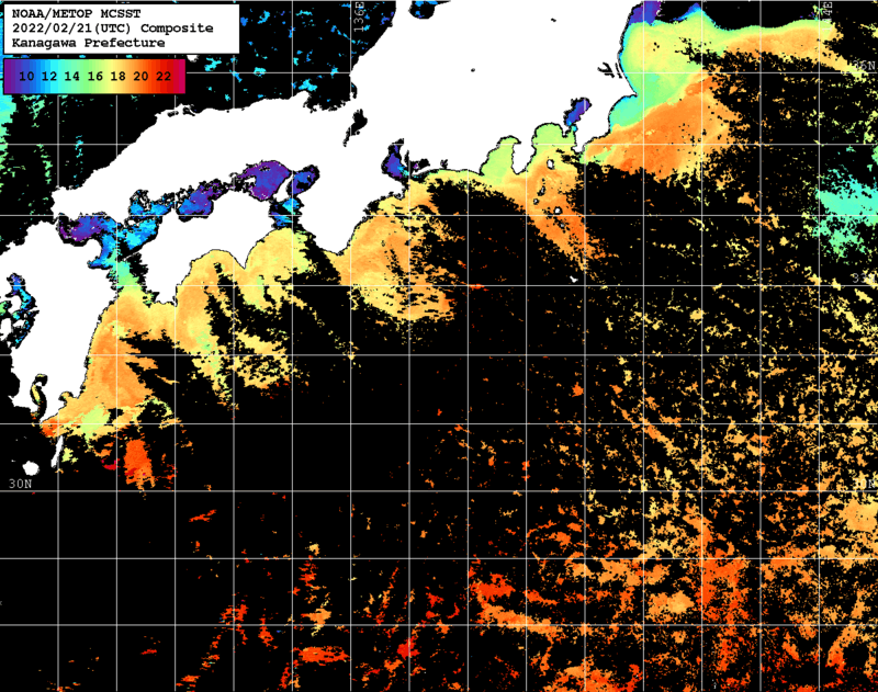 NOAA、MetOp 人工衛星画像 検索結果, 水温分布を図示
