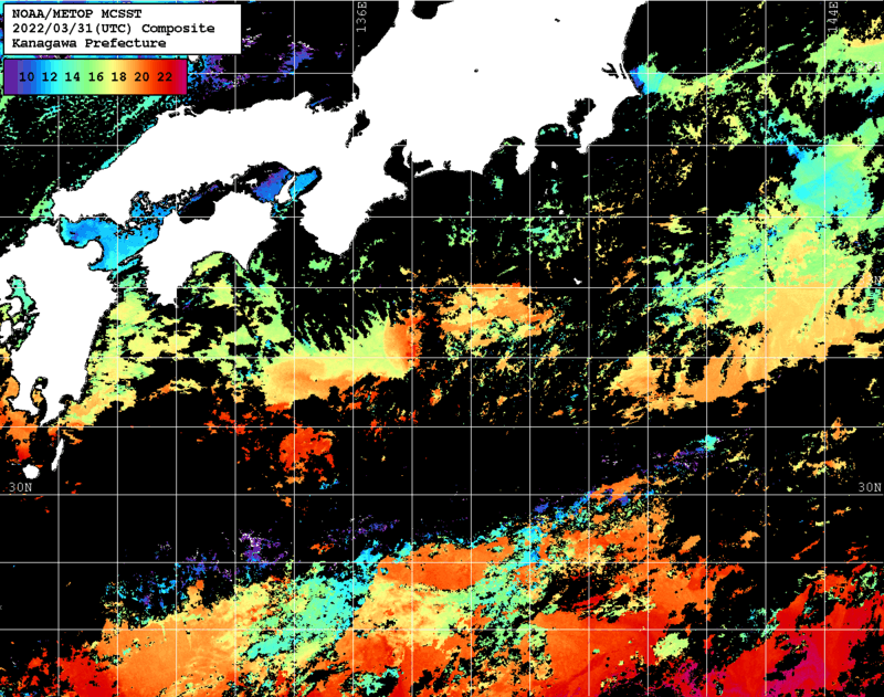 NOAA、MetOp 人工衛星画像 検索結果, 水温分布を図示