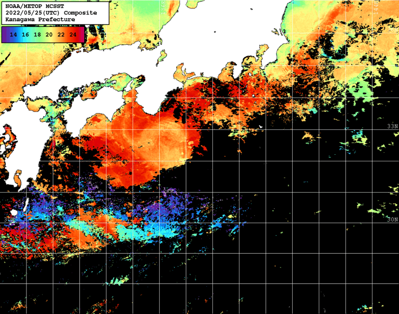 NOAA、MetOp 人工衛星画像 検索結果, 水温分布を図示