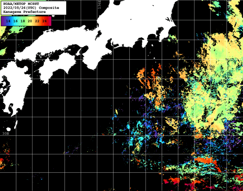 NOAA、MetOp 人工衛星画像 検索結果, 水温分布を図示
