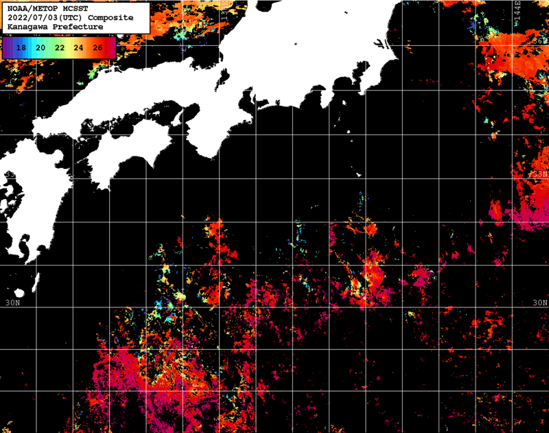 NOAA、MetOp 人工衛星画像 検索結果, 水温分布を図示