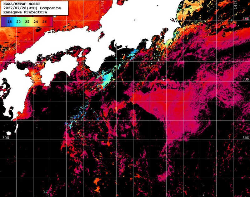 NOAA、MetOp 人工衛星画像 検索結果, 水温分布を図示