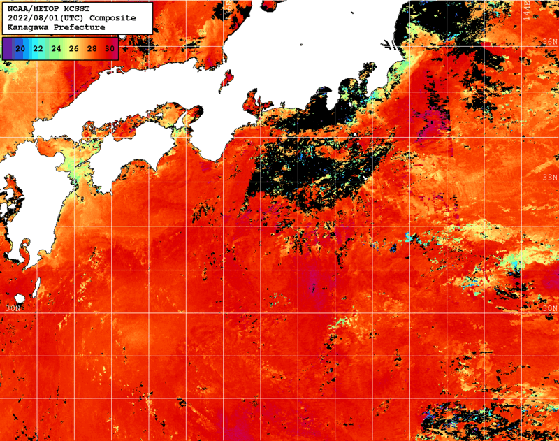 NOAA、MetOp 人工衛星画像 検索結果, 水温分布を図示