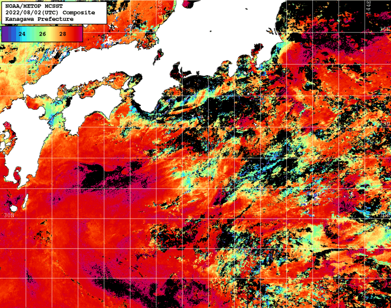 NOAA、MetOp 人工衛星画像 検索結果, 水温分布を図示