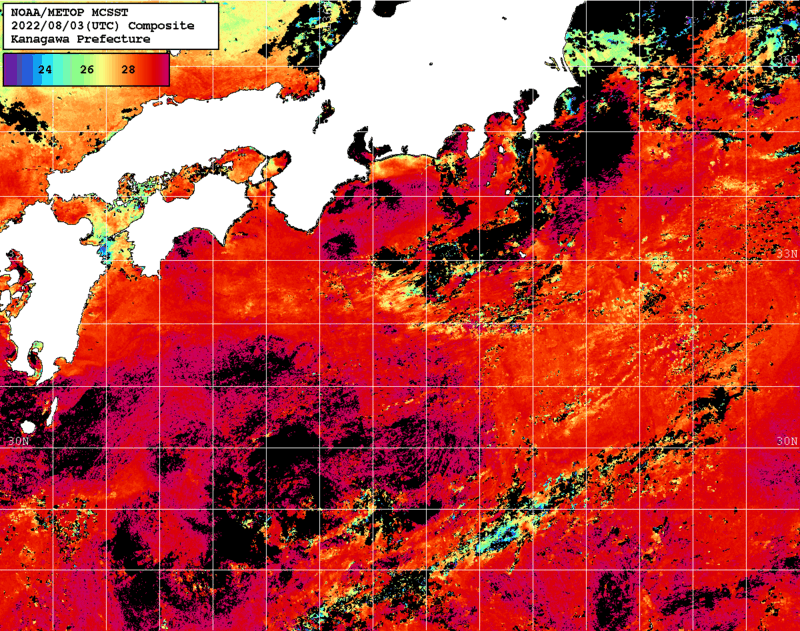 NOAA、MetOp 人工衛星画像 検索結果, 水温分布を図示