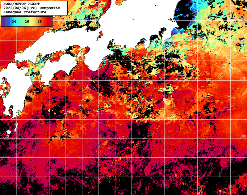 NOAA、MetOp 人工衛星画像 検索結果, 水温分布を図示