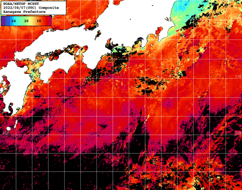 NOAA、MetOp 人工衛星画像 検索結果, 水温分布を図示