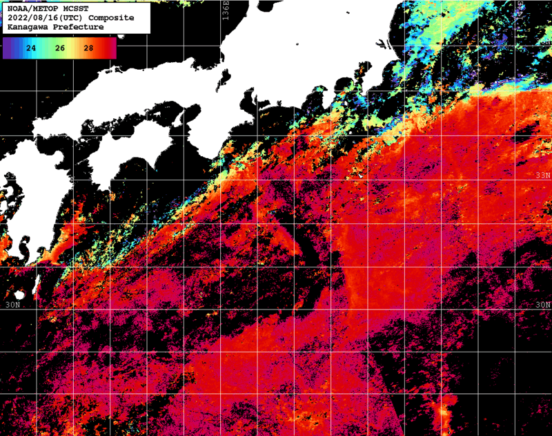 NOAA、MetOp 人工衛星画像 検索結果, 水温分布を図示