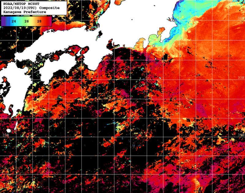 NOAA、MetOp 人工衛星画像 検索結果, 水温分布を図示