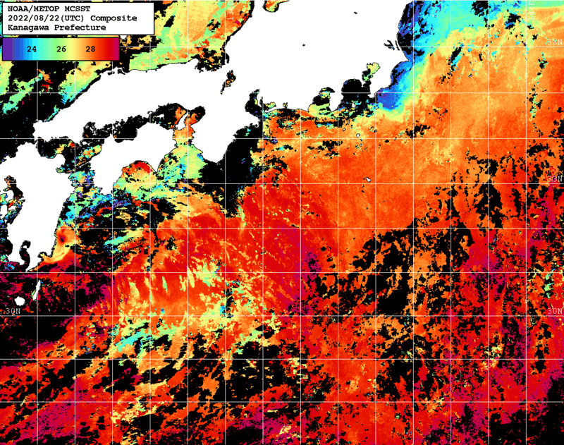 NOAA、MetOp 人工衛星画像 検索結果, 水温分布を図示