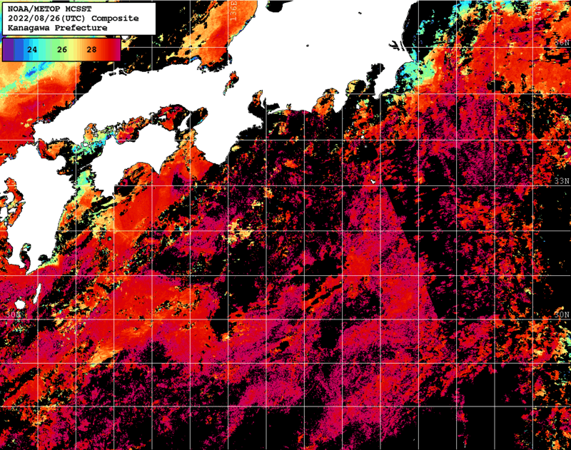 NOAA、MetOp 人工衛星画像 検索結果, 水温分布を図示