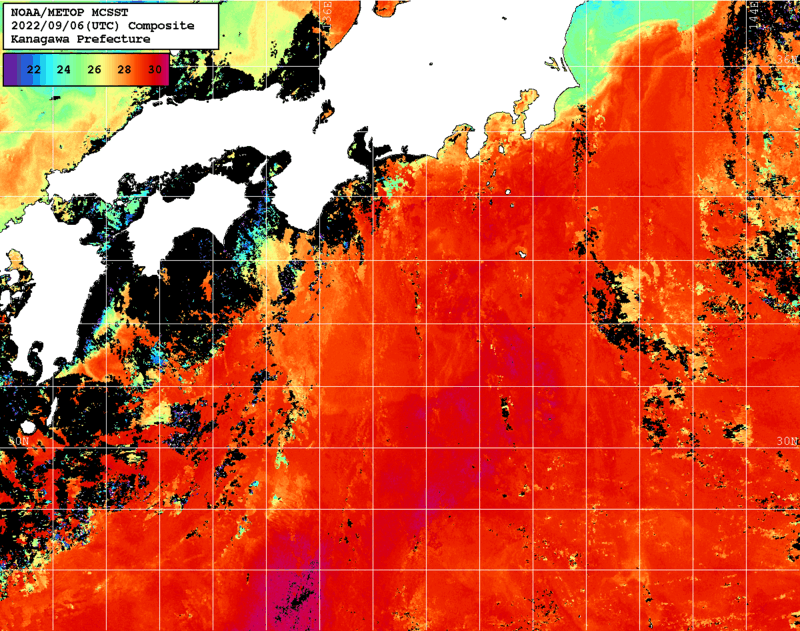 NOAA、MetOp 人工衛星画像 検索結果, 水温分布を図示