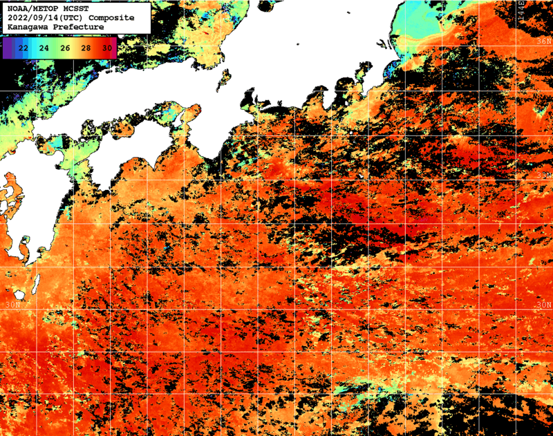 NOAA、MetOp 人工衛星画像 検索結果, 水温分布を図示