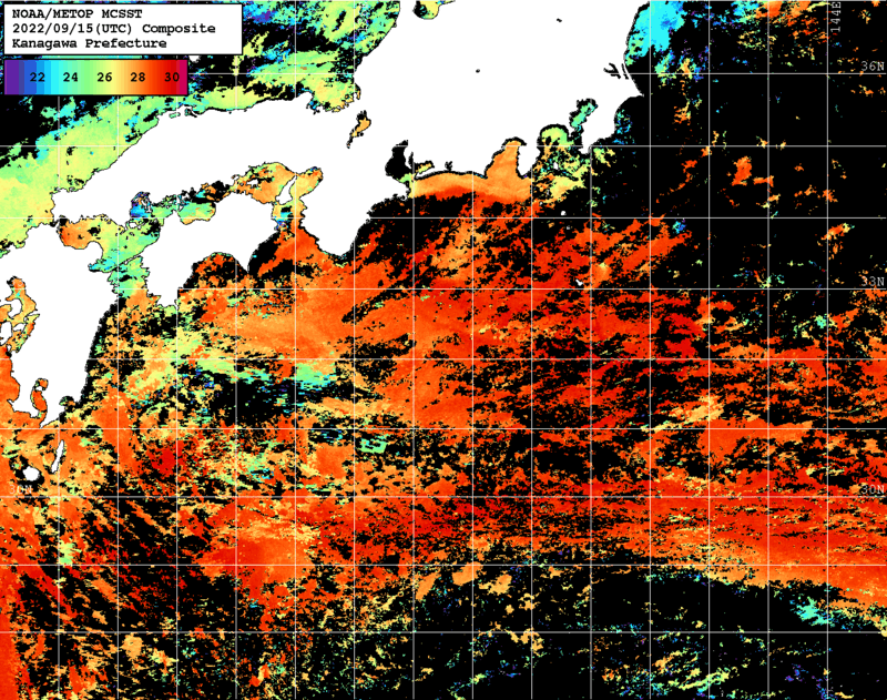 NOAA、MetOp 人工衛星画像 検索結果, 水温分布を図示