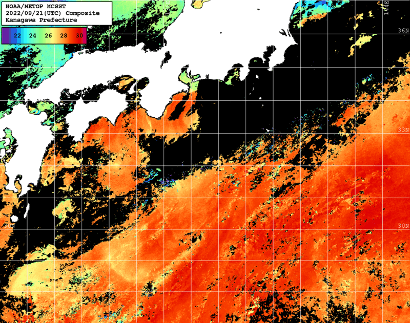 NOAA、MetOp 人工衛星画像 検索結果, 水温分布を図示