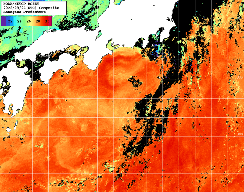 NOAA、MetOp 人工衛星画像 検索結果, 水温分布を図示