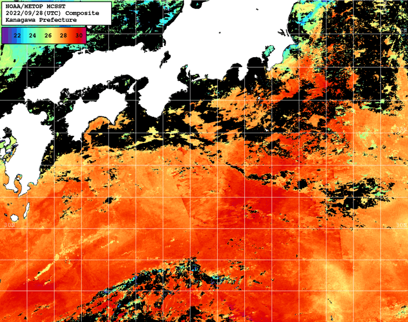 NOAA、MetOp 人工衛星画像 検索結果, 水温分布を図示