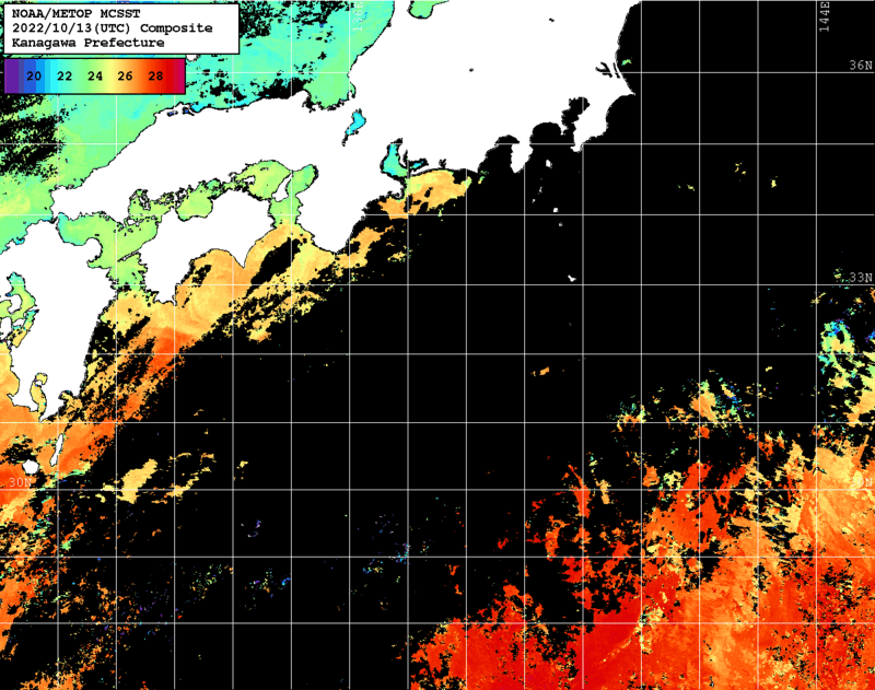 NOAA、MetOp 人工衛星画像 検索結果, 水温分布を図示