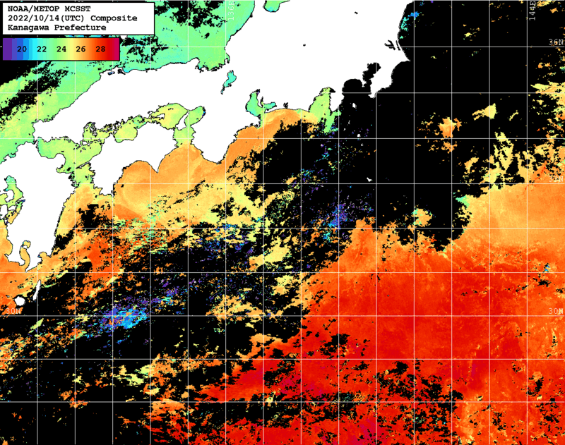 NOAA、MetOp 人工衛星画像 検索結果, 水温分布を図示