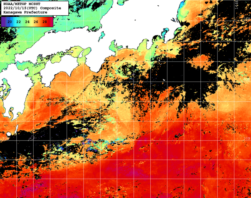 NOAA、MetOp 人工衛星画像 検索結果, 水温分布を図示