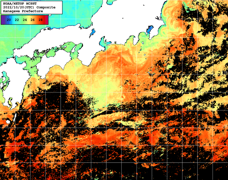 NOAA、MetOp 人工衛星画像 検索結果, 水温分布を図示