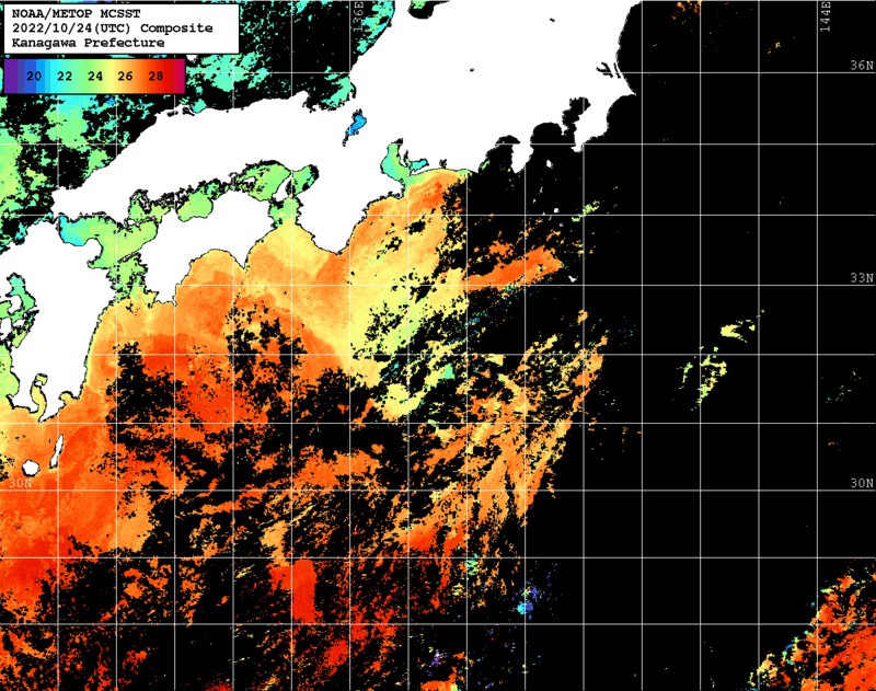 NOAA、MetOp 人工衛星画像 検索結果, 水温分布を図示