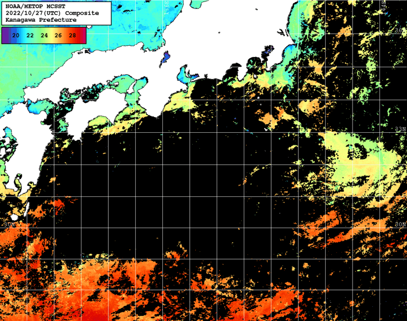 NOAA、MetOp 人工衛星画像 検索結果, 水温分布を図示